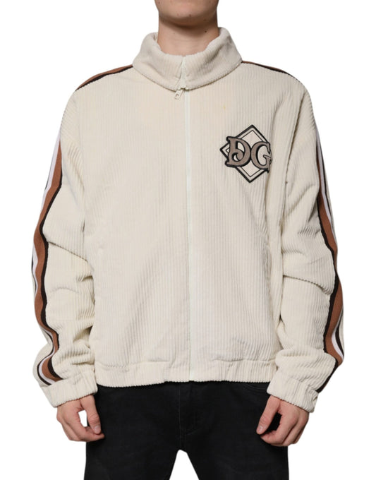 Dolce & Gabbana Beige Logo Applique Cotton Corduroy Full Zip Jacket - Sandy Store ByNet