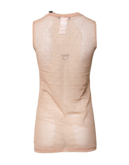 Dolce & Gabbana Beige Nylon Logo Monogram Sleeveless Tank Top - Sandy Store ByNet