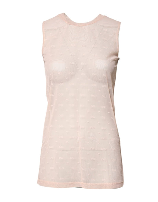 Dolce & Gabbana Beige Nylon Logo Monogram Sleeveless Tank Top - Sandy Store ByNet