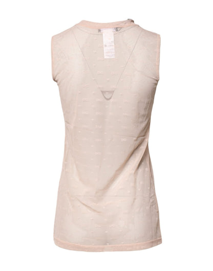 Dolce & Gabbana Beige Nylon Logo Monogram Sleeveless Tank Top - Sandy Store ByNet