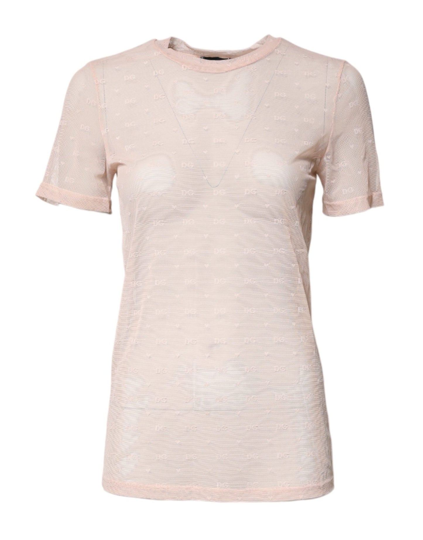 Dolce & Gabbana Beige Nylon Sheer Logo Monogram Crew Neck Top - Sandy Store ByNet