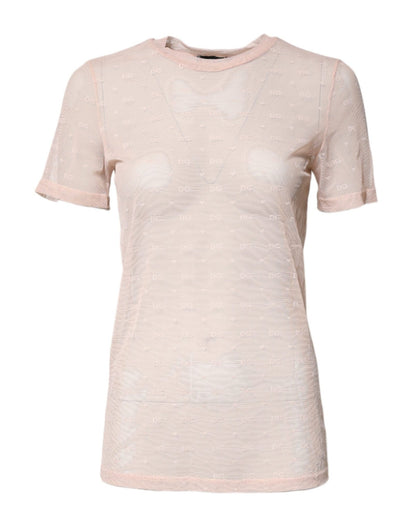 Dolce & Gabbana Beige Nylon Sheer Logo Monogram Crew Neck Top - Sandy Store ByNet