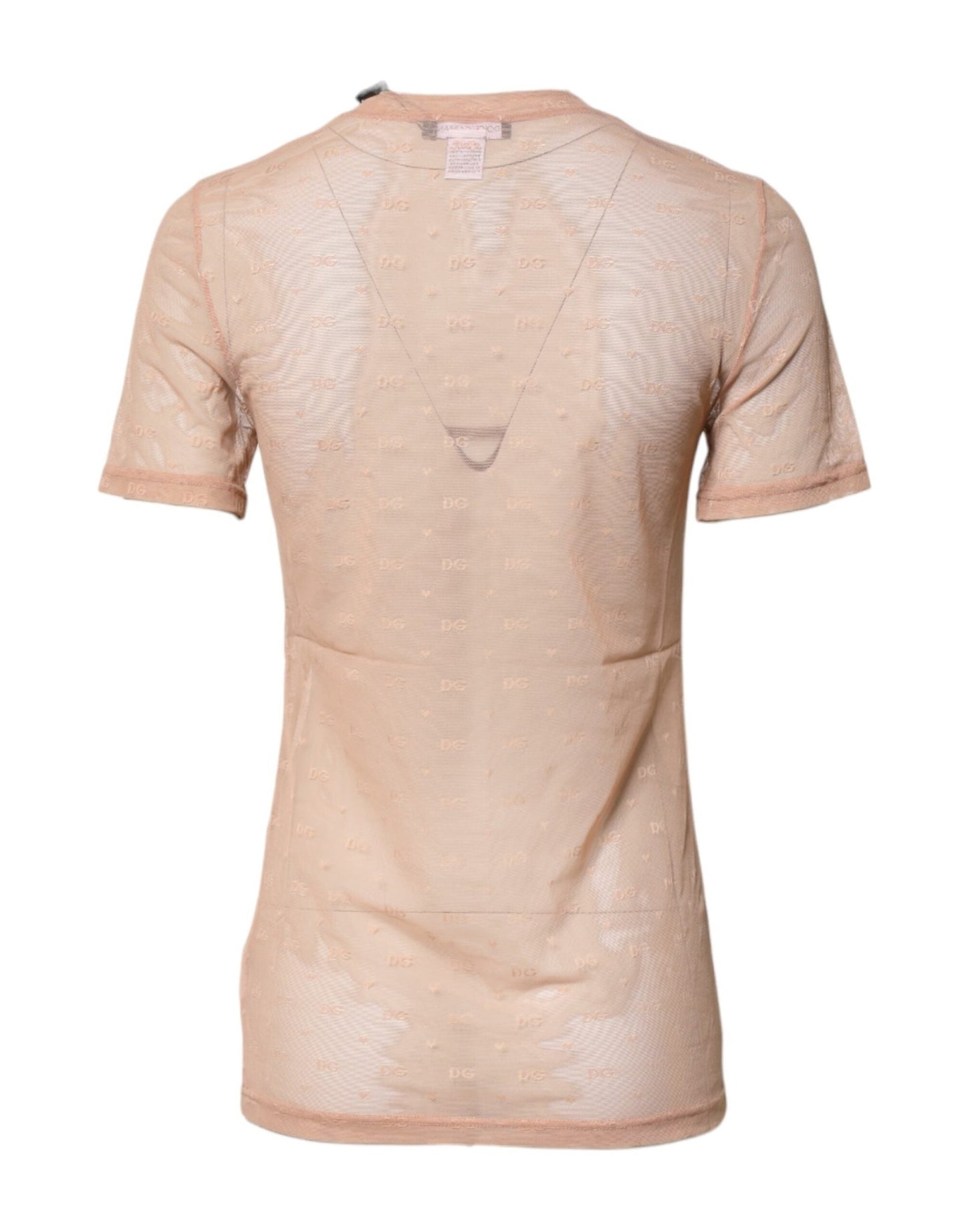 Dolce & Gabbana Beige Nylon Sheer Logo Monogram Crew Neck Top - Sandy Store ByNet