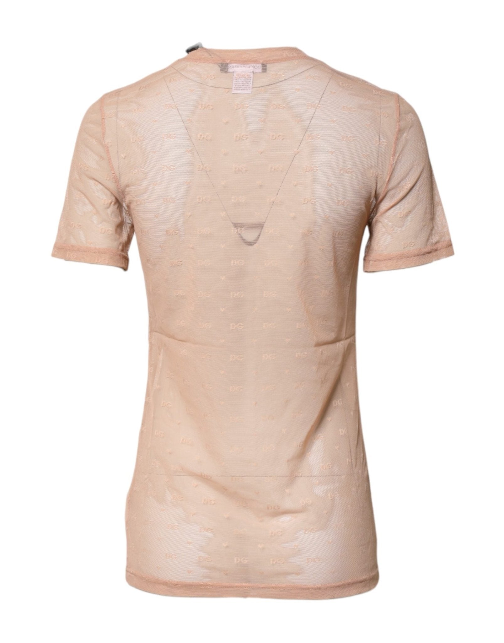 Dolce & Gabbana Beige Nylon Sheer Logo Monogram Crew Neck Top - Sandy Store ByNet