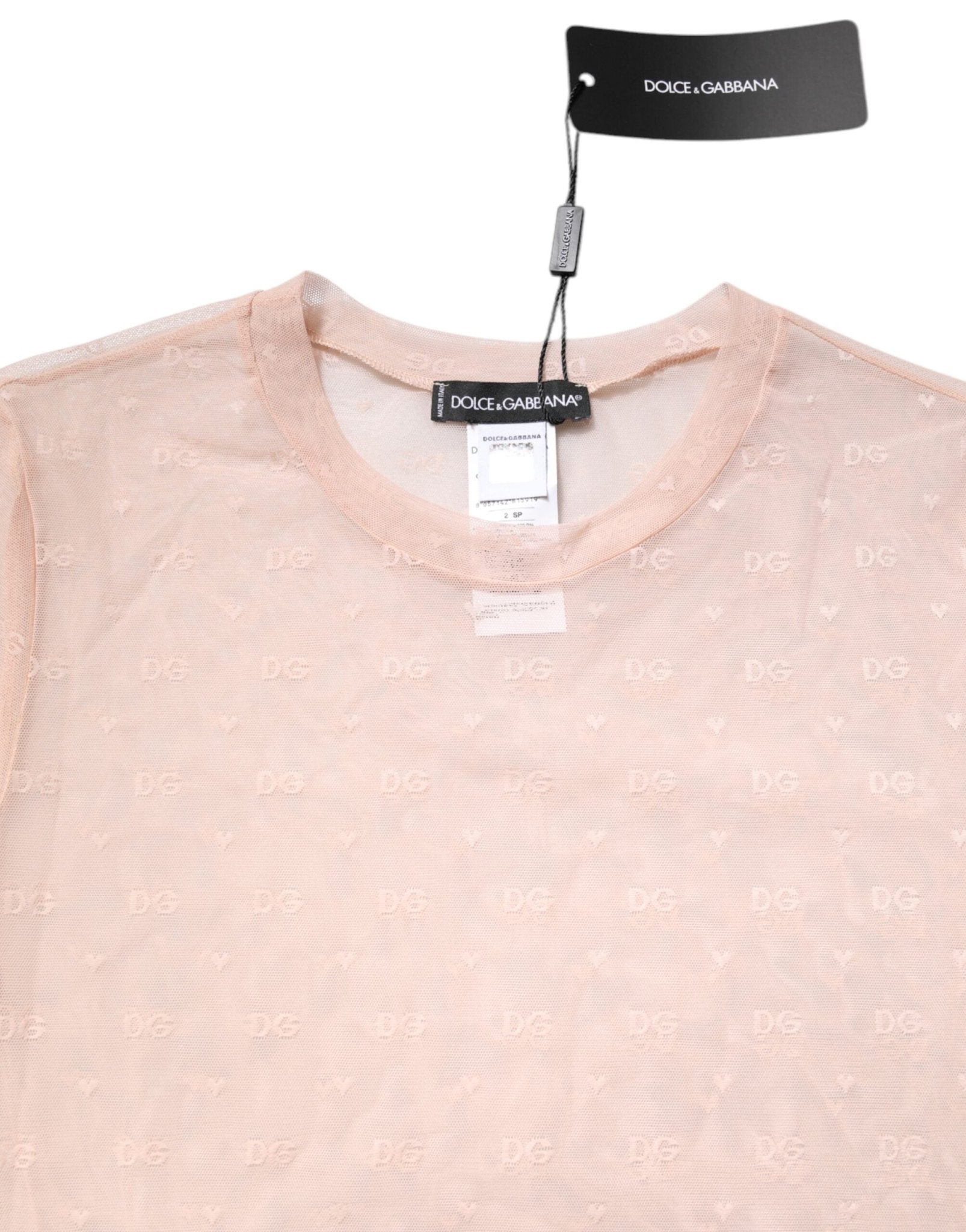 Dolce & Gabbana Beige Nylon Sheer Logo Monogram Crew Neck Top - Sandy Store ByNet