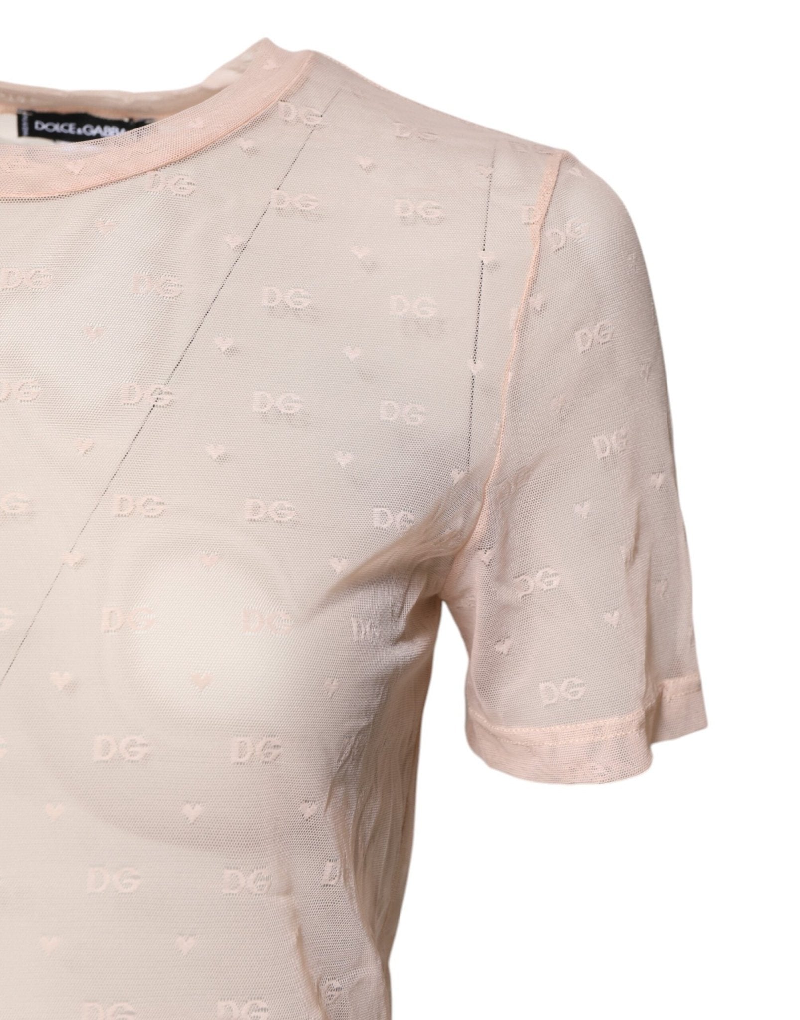 Dolce & Gabbana Beige Nylon Sheer Logo Monogram Crew Neck Top - Sandy Store ByNet