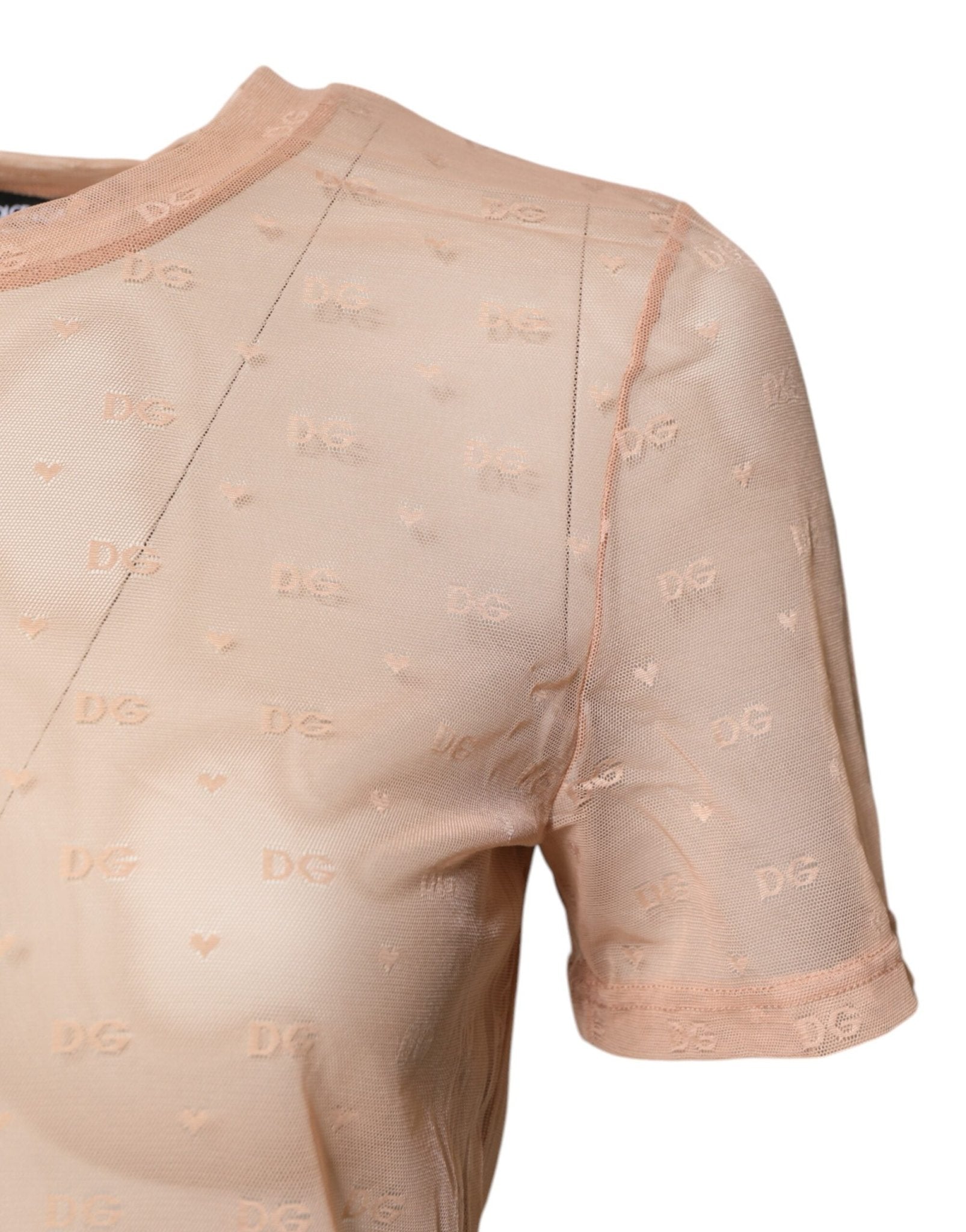 Dolce & Gabbana Beige Nylon Sheer Logo Monogram Crew Neck Top - Sandy Store ByNet