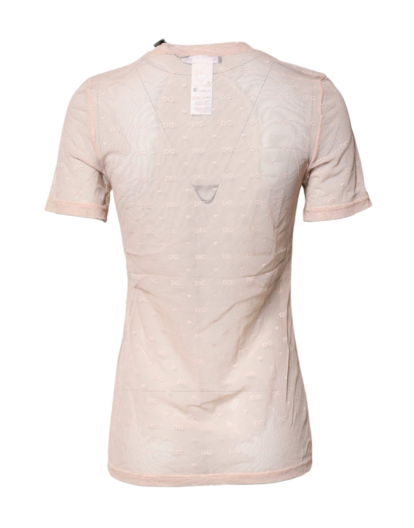 Dolce & Gabbana Beige Nylon Sheer Logo Monogram Crew Neck Top - Sandy Store ByNet