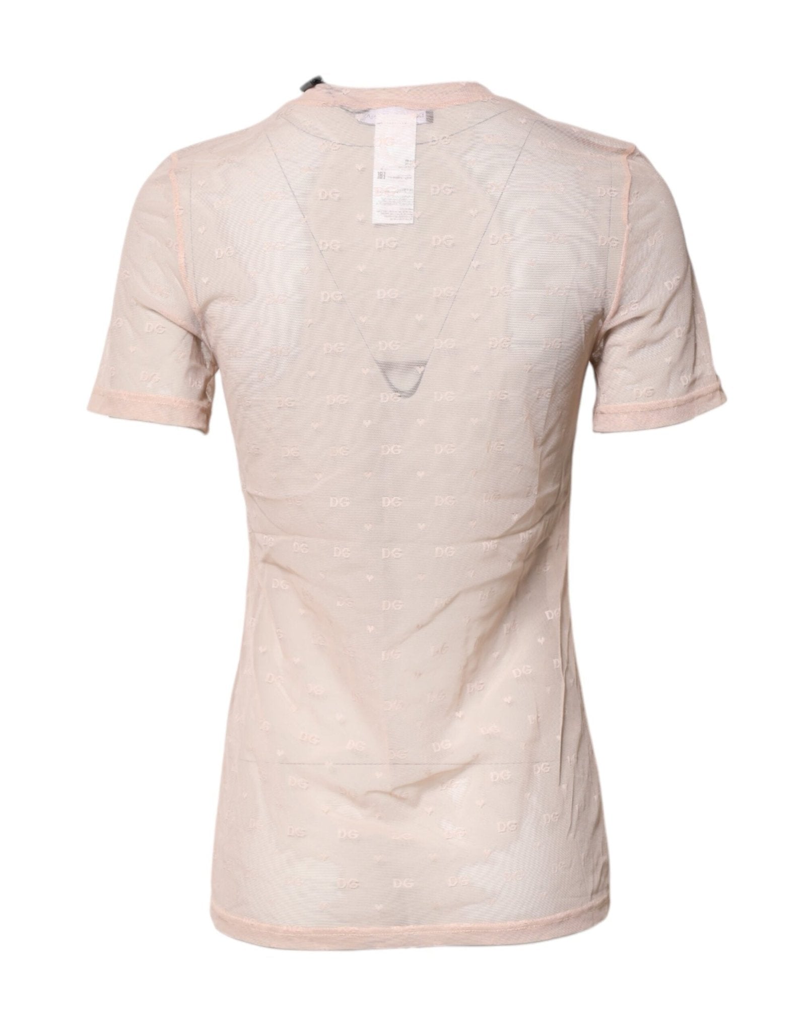 Dolce & Gabbana Beige Nylon Sheer Logo Monogram Crew Neck Top - Sandy Store ByNet
