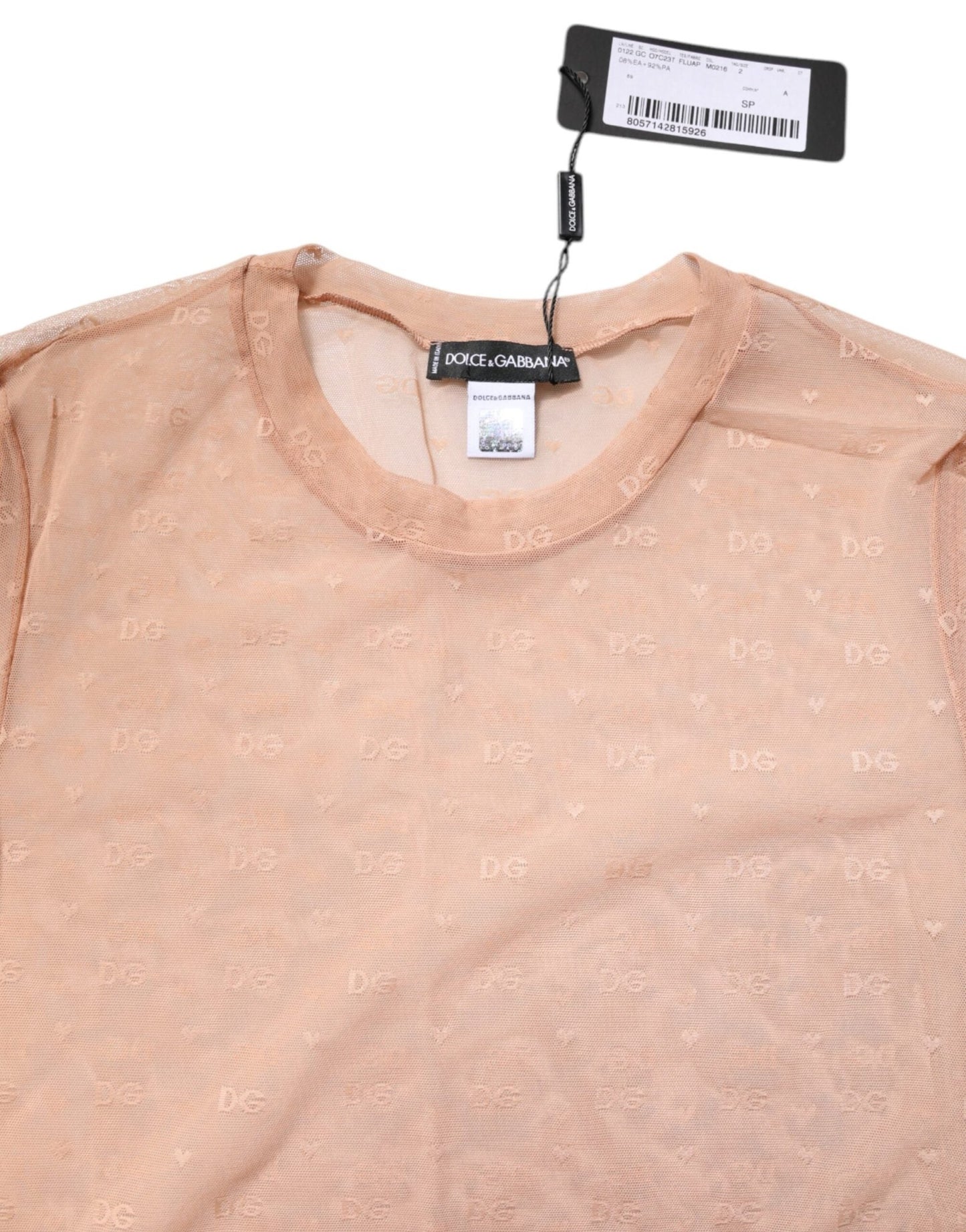 Dolce & Gabbana Beige Nylon Sheer Logo Monogram Crew Neck Top - Sandy Store ByNet