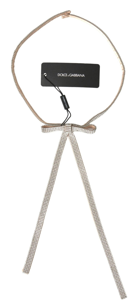 Dolce & Gabbana Beige Silk Clear Crystal Bow Waist Belt – 65 cm / 26 Inches par Dolce & Gabbana | Disponible sur Sandy Store ByNet