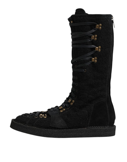Dolce & Gabbana Black Alpaca Wool Suede Mid Calf Boots Shoes – EU44/US11 par Dolce & Gabbana | Disponible sur Sandy Store ByNet