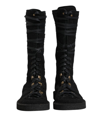 Dolce & Gabbana Black Alpaca Wool Suede Mid Calf Boots Shoes – EU44/US11 par Dolce & Gabbana | Disponible sur Sandy Store ByNet