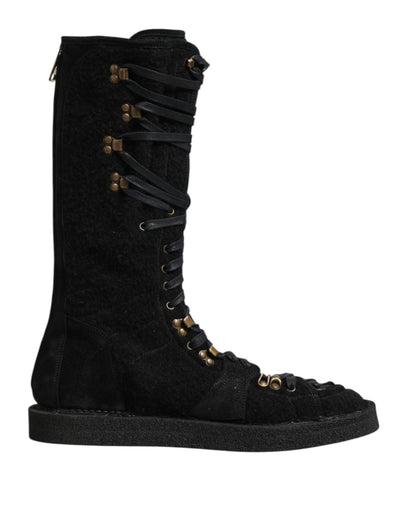 Dolce & Gabbana Black Alpaca Wool Suede Mid Calf Boots Shoes – EU44/US11 par Dolce & Gabbana | Disponible sur Sandy Store ByNet