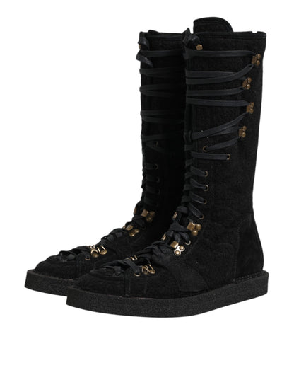 Dolce & Gabbana Black Alpaca Wool Suede Mid Calf Boots Shoes – EU44/US11 par Dolce & Gabbana | Disponible sur Sandy Store ByNet