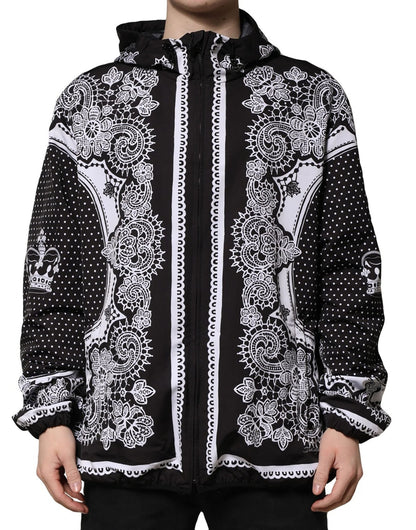 Dolce & Gabbana Black Bandana Print Hooded Bomber Jacket – IT58 | 3XL par Dolce & Gabbana | Disponible sur Sandy Store ByNet