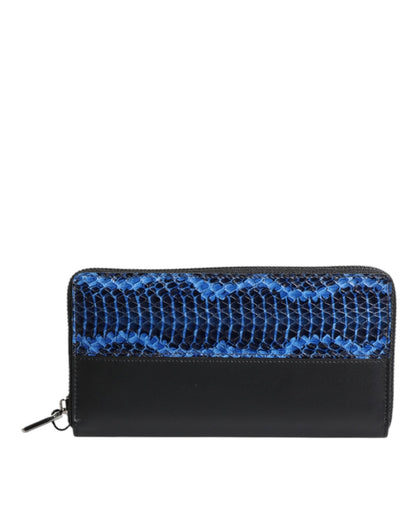 Dolce & Gabbana Black Blue Exotic Leather Embossed Continental Wallet - Sandy Store ByNet
