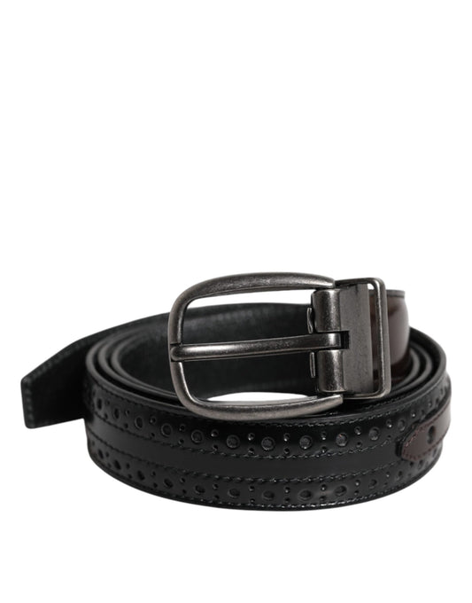 Dolce & Gabbana Black Brown Leather Classic Metal Buckle Belt - Sandy Store ByNet