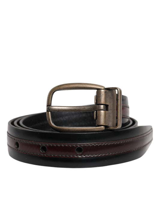 Dolce & Gabbana Black Burgundy Calfskin Metal Logo Buckle Belt - Sandy Store ByNet