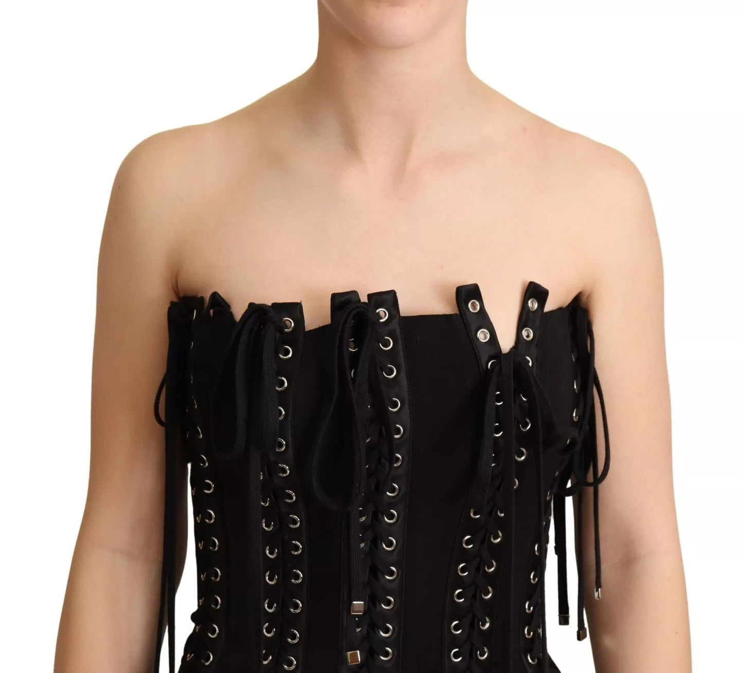 Dolce & Gabbana Black Cady Sleeveless Lace Up Bodycon Dress – IT36 | XS par Dolce & Gabbana | Disponible sur Sandy Store ByNet