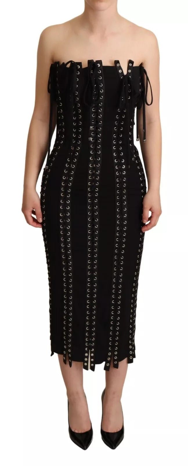 Dolce & Gabbana Black Cady Sleeveless Lace Up Bodycon Dress – IT36 | XS par Dolce & Gabbana | Disponible sur Sandy Store ByNet
