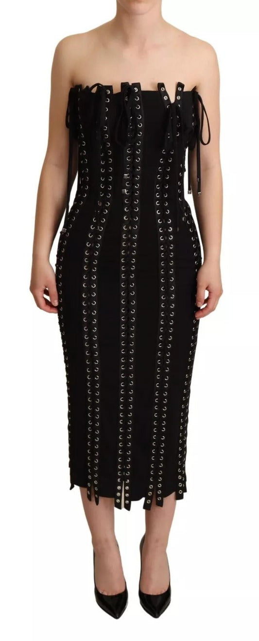 Dolce & Gabbana Black Cady Sleeveless Lace Up Bodycon Dress – IT36 | XS par Dolce & Gabbana | Disponible sur Sandy Store ByNet