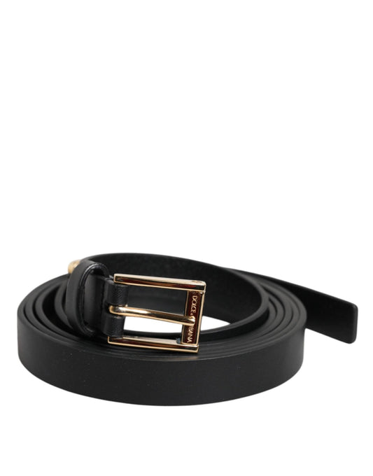 Dolce & Gabbana Black Calf Leather Gold Metal Buckle Belt - Sandy Store ByNet