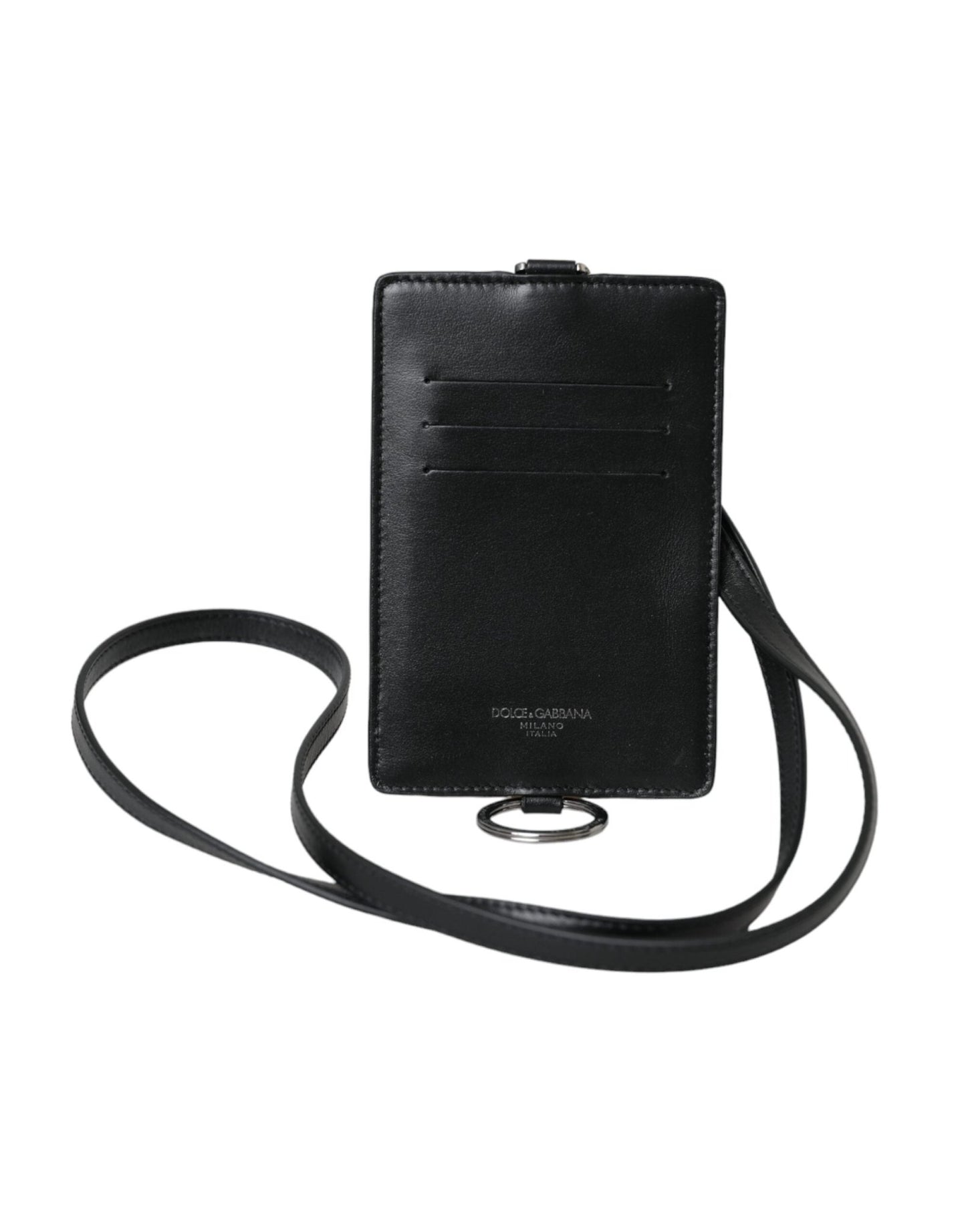 Dolce & Gabbana Black Calf Leather Lanyard Logo Card Holder Men Wallet – par Dolce & Gabbana | Disponible sur Sandy Store ByNet
