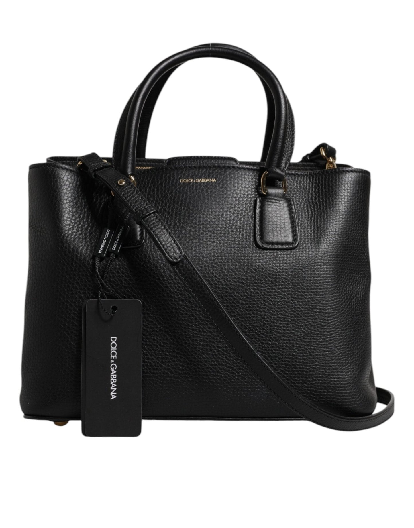 Dolce & Gabbana Black Calf Leather Logo Plaque Shoulder Handbag Bag - Sandy Store ByNet