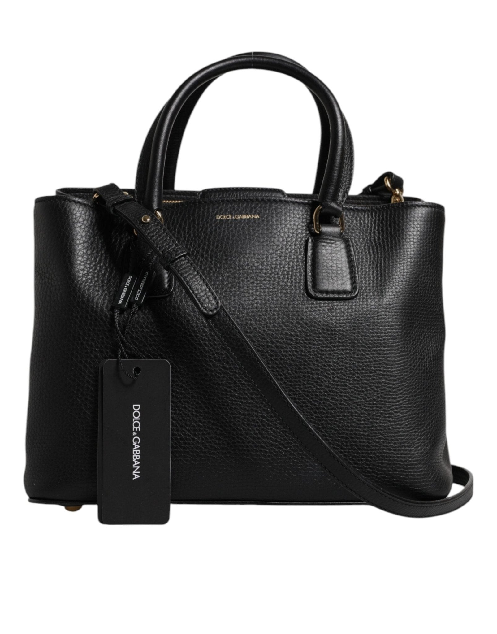 Dolce & Gabbana Black Calf Leather Logo Plaque Shoulder Handbag Bag - Sandy Store ByNet