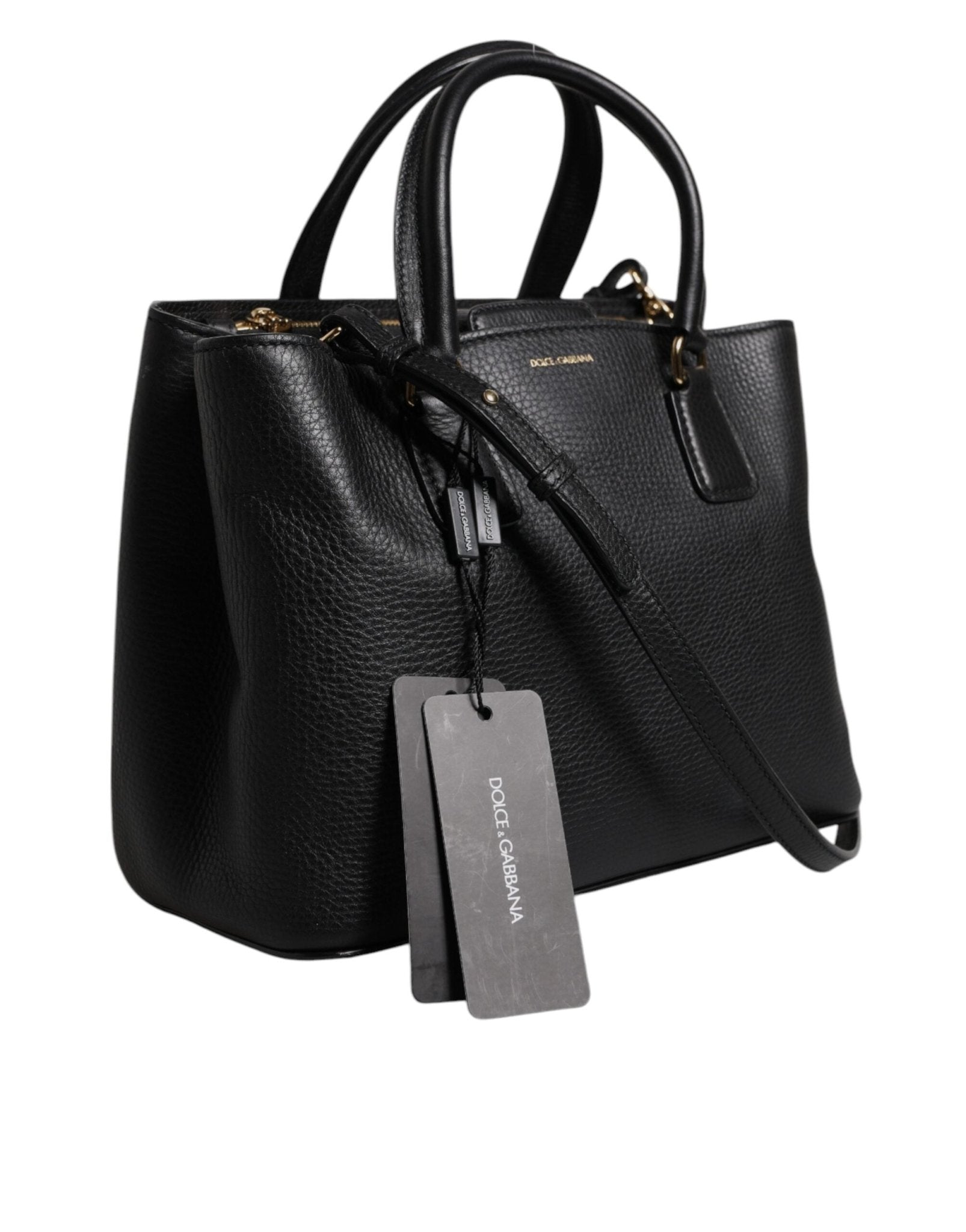 Dolce & Gabbana Black Calf Leather Logo Plaque Shoulder Handbag Bag - Sandy Store ByNet