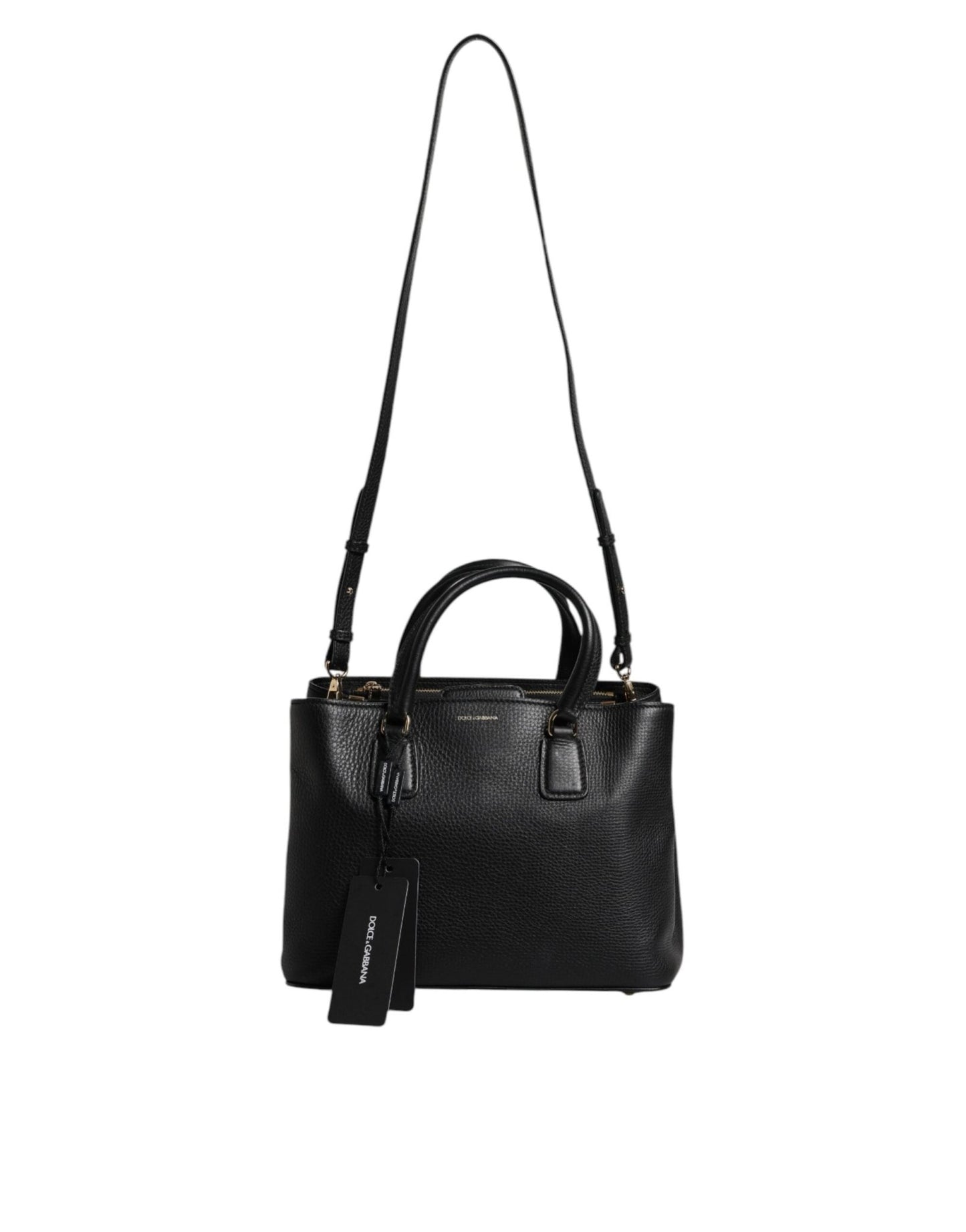 Dolce & Gabbana Black Calf Leather Logo Plaque Shoulder Handbag Bag - Sandy Store ByNet
