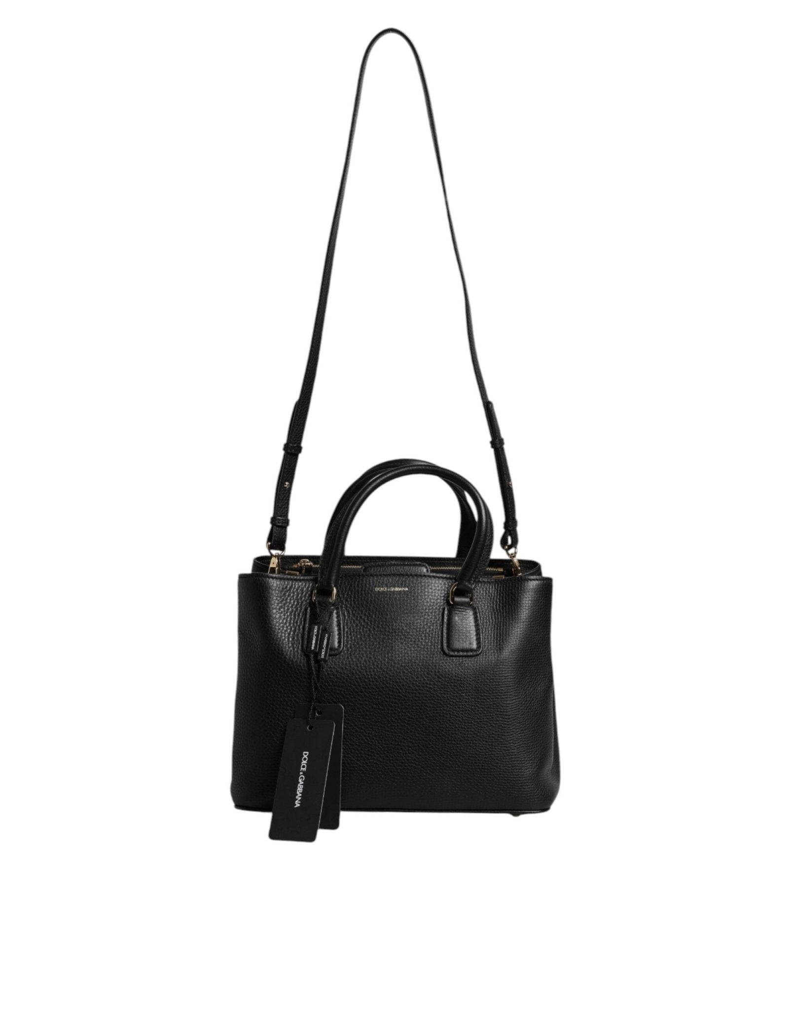 Dolce & Gabbana Black Calf Leather Logo Plaque Shoulder Handbag Bag - Sandy Store ByNet