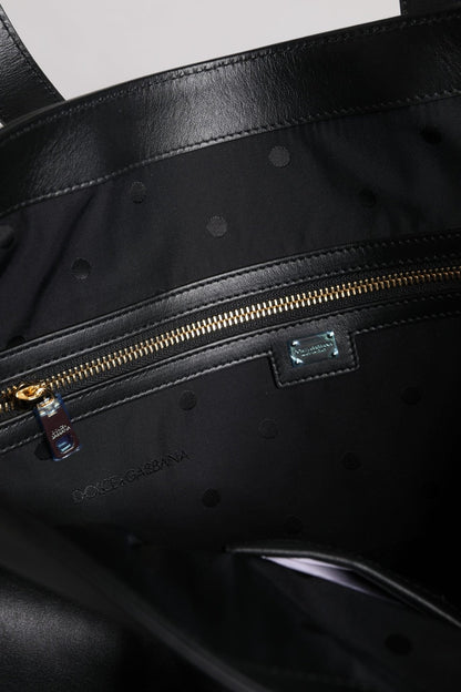 Dolce & Gabbana Black Calf Leather Shopping Tote Shoulder Bag - Sandy Store ByNet