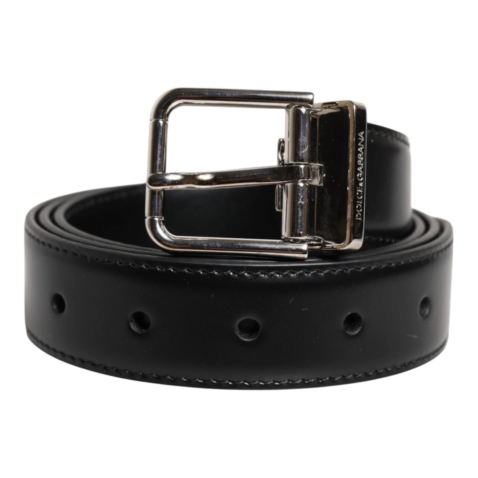 Dolce & Gabbana Black Calf Leather Silver Metal Buckle Belt – 95 cm / 38 Inches par Dolce & Gabbana | Disponible sur Sandy Store ByNet