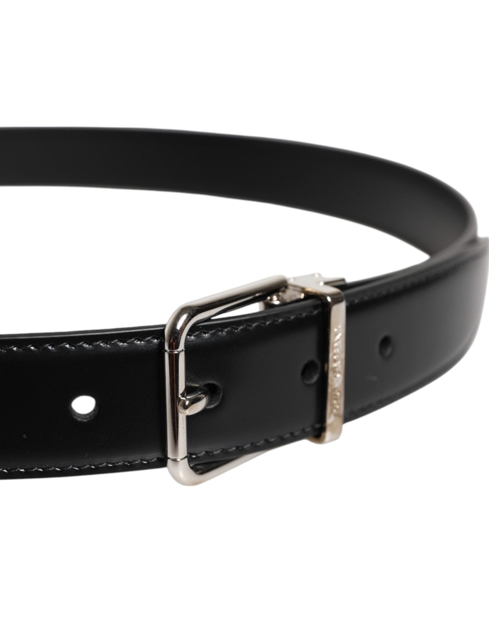 Dolce & Gabbana Black Calf Leather Silver Metal Buckle Belt - Sandy Store ByNet