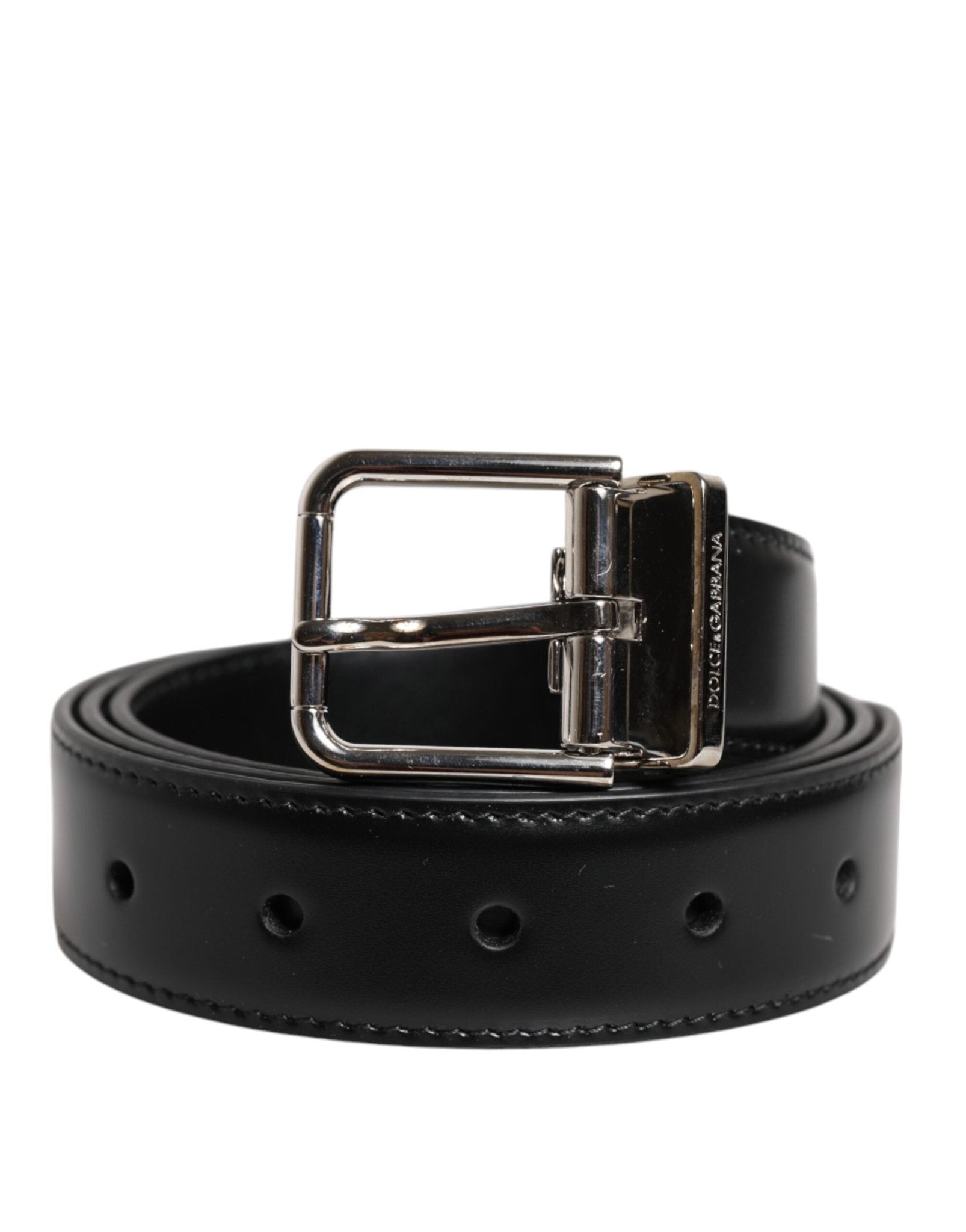 Dolce & Gabbana Black Calf Leather Silver Metal Buckle Belt - Sandy Store ByNet