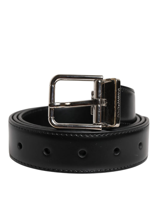 Dolce & Gabbana Black Calf Leather Silver Metal Buckle Belt - Sandy Store ByNet