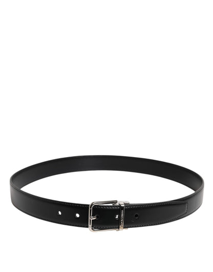 Dolce & Gabbana Black Calf Leather Silver Metal Buckle Belt - Sandy Store ByNet