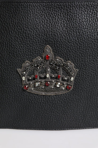Dolce & Gabbana Black Calfskin Crown Embellished Clutch Pouch Bag - Sandy Store ByNet