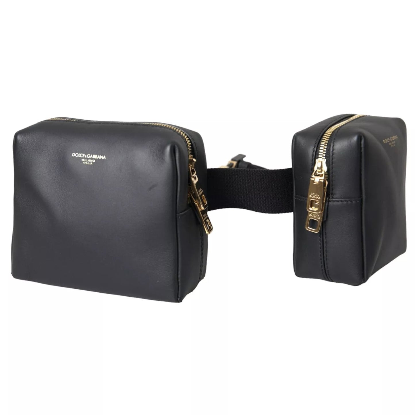 Dolce & Gabbana Black Calfskin Leather Double Waist Belt Fanny Pack Bag – par Dolce & Gabbana | Disponible sur Sandy Store ByNet