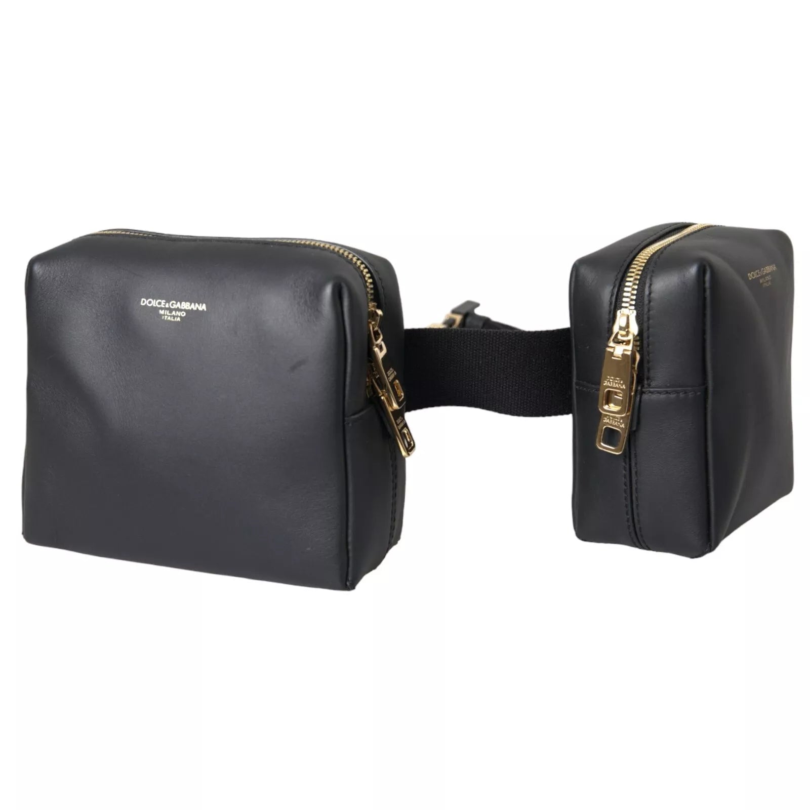 Dolce & Gabbana Black Calfskin Leather Double Waist Belt Fanny Pack Bag – par Dolce & Gabbana | Disponible sur Sandy Store ByNet