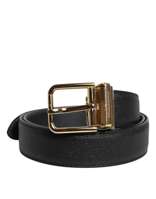 Dolce & Gabbana Black Calfskin Leather Gold Metal Buckle Belt - Sandy Store ByNet