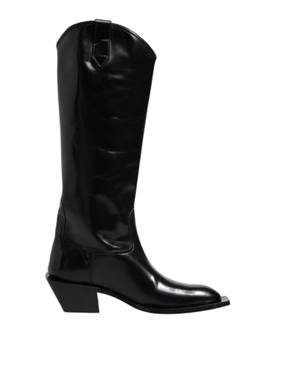 Dolce & Gabbana Black Calfskin Leather Logo High Boots Shoes – EU44/US11 par Dolce & Gabbana | Disponible sur Sandy Store ByNet