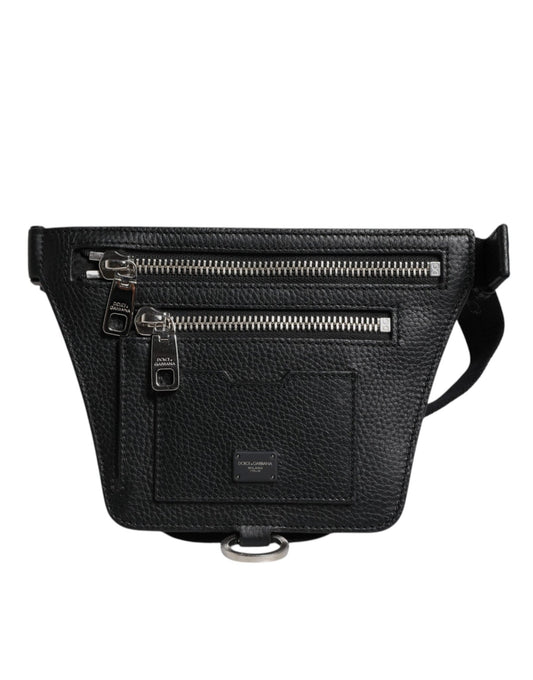 Dolce & Gabbana Black Calfskin Logo Plaque Belt Waist Men Fanny Pack Bag - Sandy Store ByNet