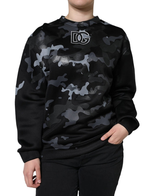 Dolce & Gabbana Black Camouflage Round Neck Sweatshirt Sweater – IT44 | L par Dolce & Gabbana | Disponible sur Sandy Store ByNet