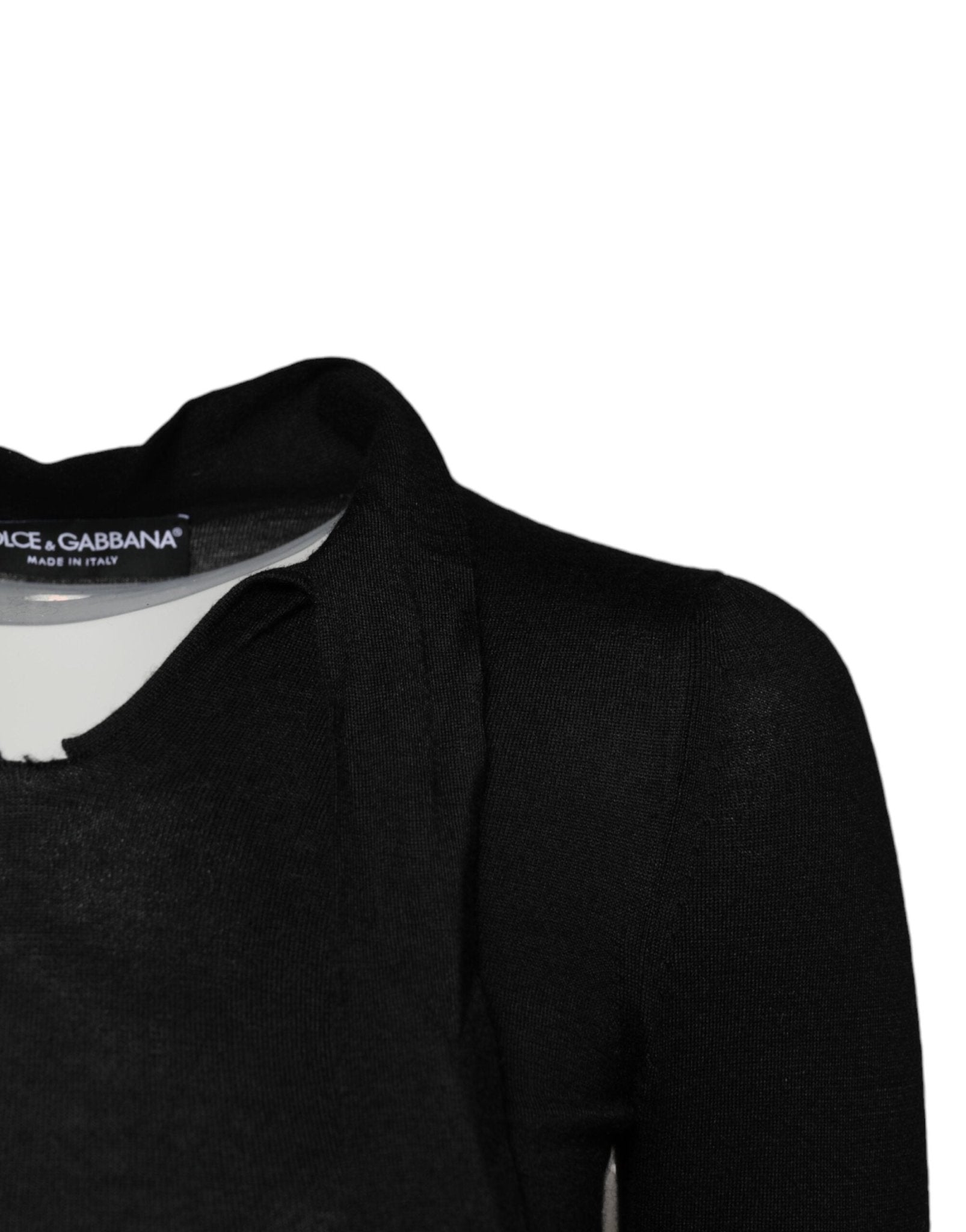 Dolce & Gabbana Black Cashmere Ascot Collar Long Sleeve Top - Sandy Store ByNet