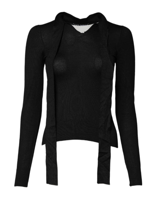 Dolce & Gabbana Black Cashmere Ascot Collar Long Sleeve Top - Sandy Store ByNet