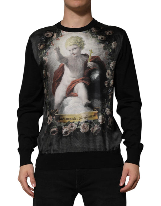 Dolce & Gabbana Black Cashmere Cherub Print Baroque Sweater – IT48 | M par Dolce & Gabbana | Disponible sur Sandy Store ByNet