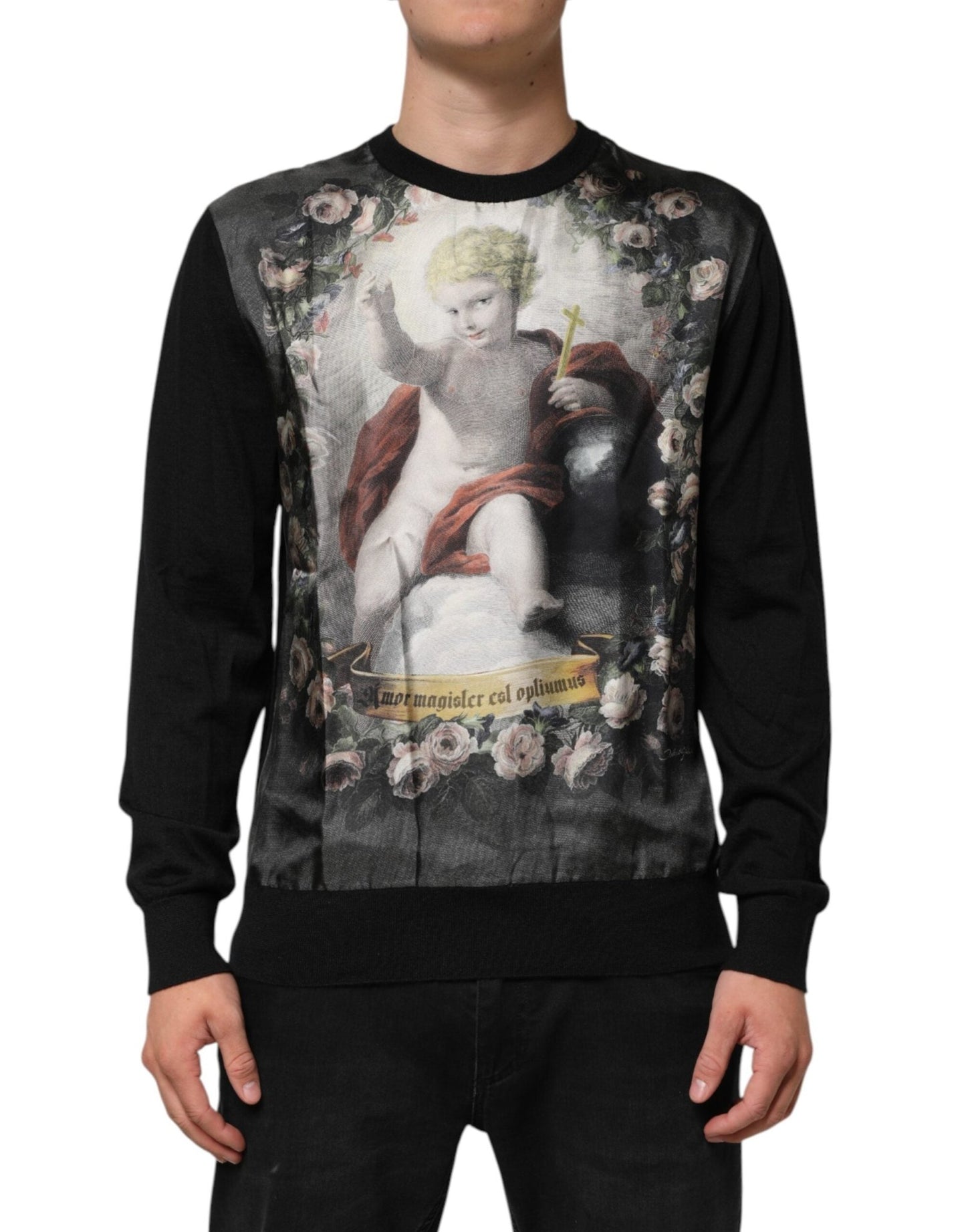 Dolce & Gabbana Black Cashmere Cherub Print Baroque Sweater – IT50 | L par Dolce & Gabbana | Disponible sur Sandy Store ByNet